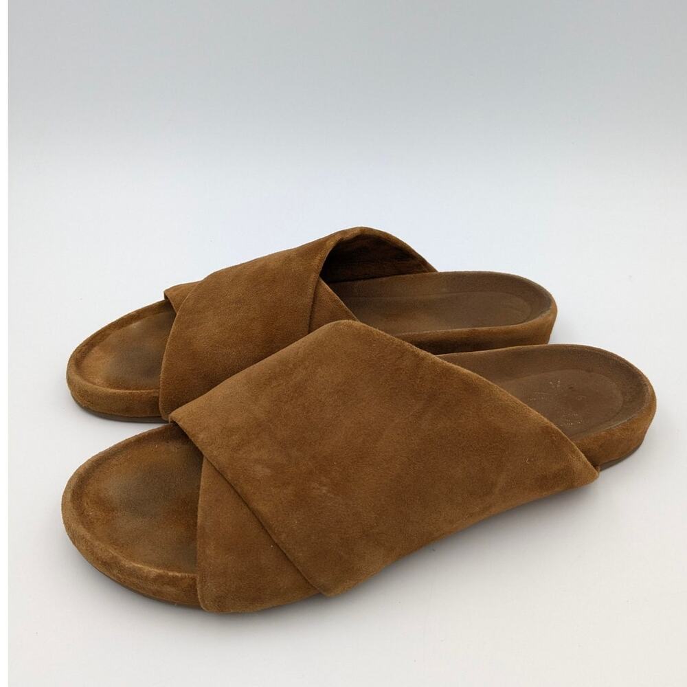 beek Brown Slide Sandals with Suede Crossover Straps